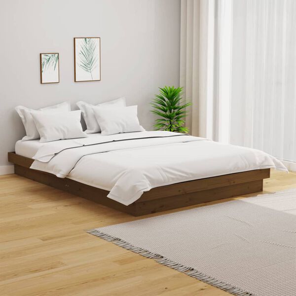 vidaXL Bedframe massief hout honingbruin 135x190 cm