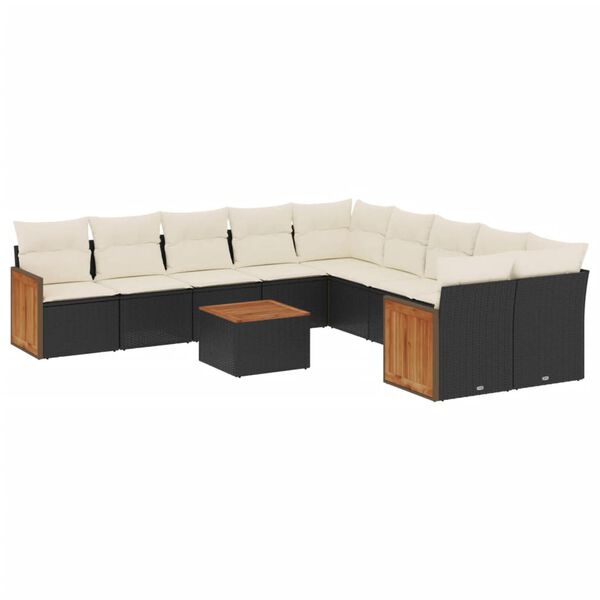 vidaXL 11-delige Loungeset met kussens poly rattan zwart