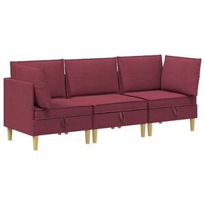 vidaXL Woonkamer Meubelset met kussen met opslag 3 pcs Wijnrood Stof