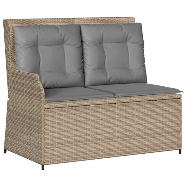 vidaXL Tuinbankje verstelbaar met kussens poly rattan beige