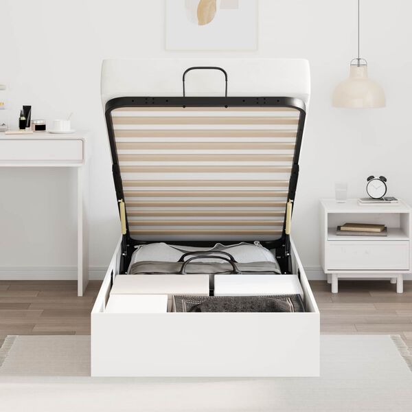 vidaXL Ottoman Bedframe met opslag Wit 193 x 120 x 25 cm Spaanplaat