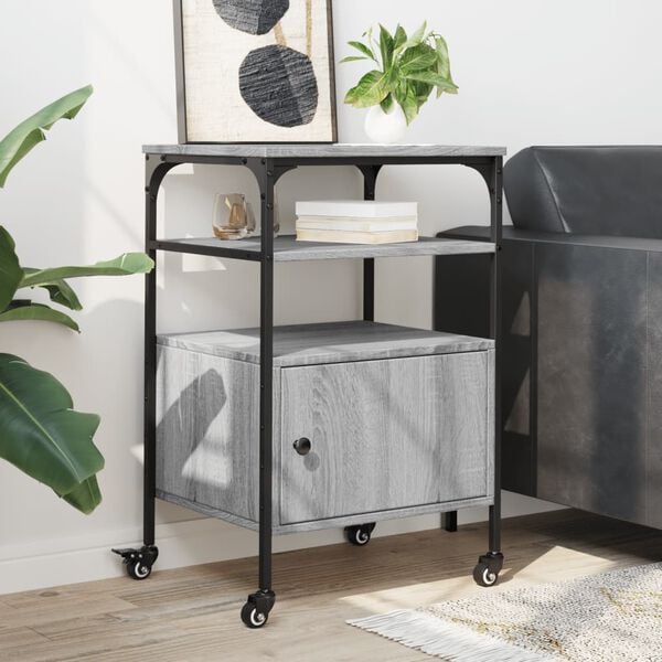 vidaXL Printerkastje 3-laags 50x40x76 cm bewerkt hout grijs sonoma