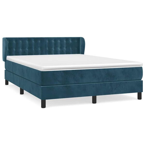 vidaXL Boxspring met matras fluweel donkerblauw 140x190 cm