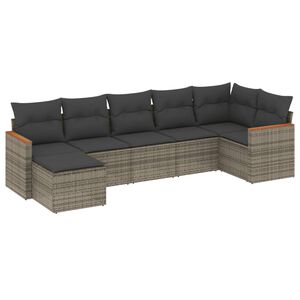 vidaXL 7-delige Loungeset met kussens poly rattan grijs