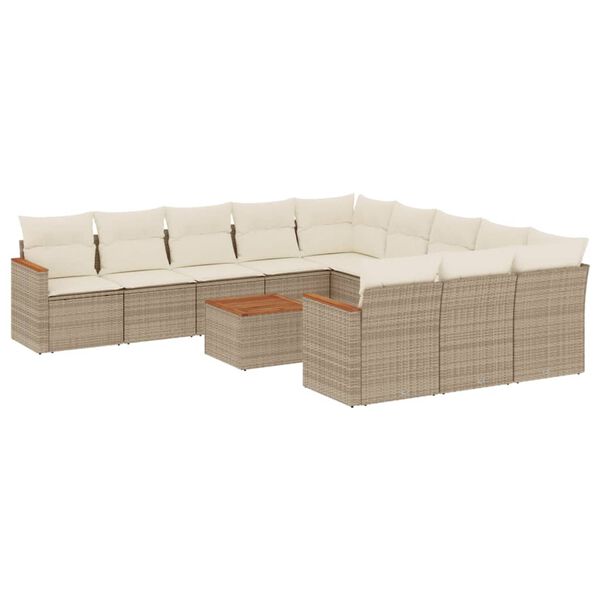 vidaXL 12-delige Loungeset met kussens poly rattan beige