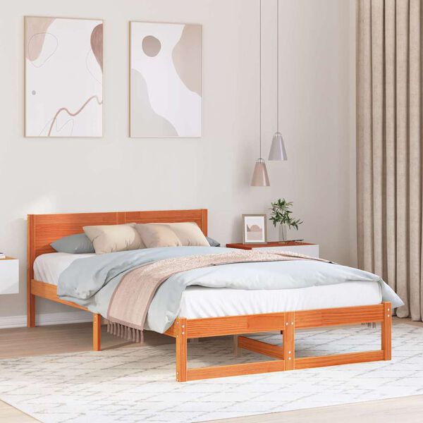 vidaXL Bedframe Wasbruin 135 x 190 cm Massief grenenhout