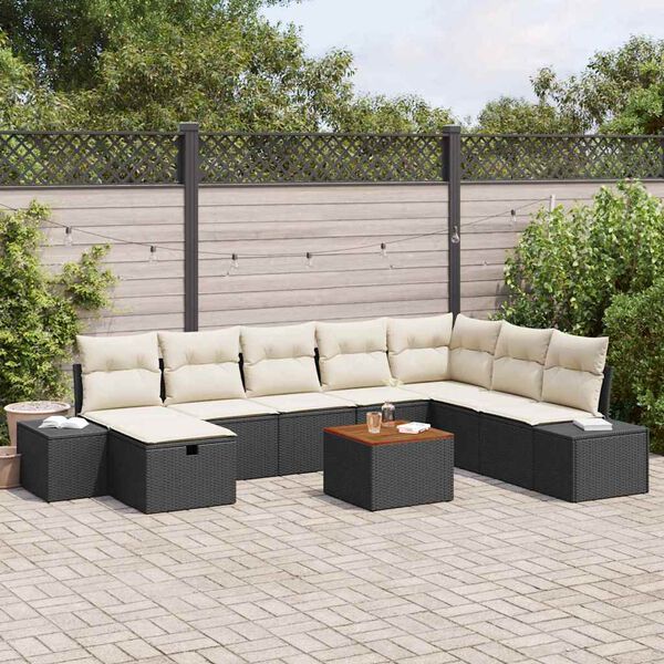 vidaXL Tuin Sofa Set met kussen met opslag 9 pcs Zwart Poly riet