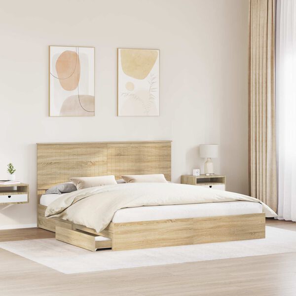 vidaXL Opslag bed met lade Sonoma Eiken 180 x 200 cm Bewerkt hout