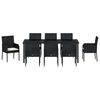 vidaXL Tuin eettafelset met kussen 9 pcs Zwart poly rattan