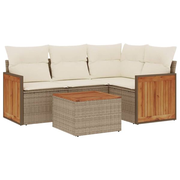vidaXL 5-delige Loungeset met kussens poly rattan beige
