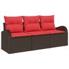 vidaXL Tuin Sofa Set 3 st Bruin en rood Poly riet