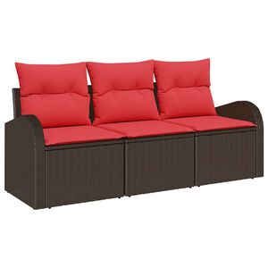 vidaXL Tuin Sofa Set 3 st Bruin en rood Poly riet