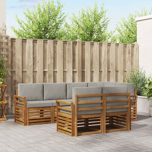 vidaXL Hoekbank Set 7 pcs Natuurlijk en Lichtgrijs Massief Acaciahout