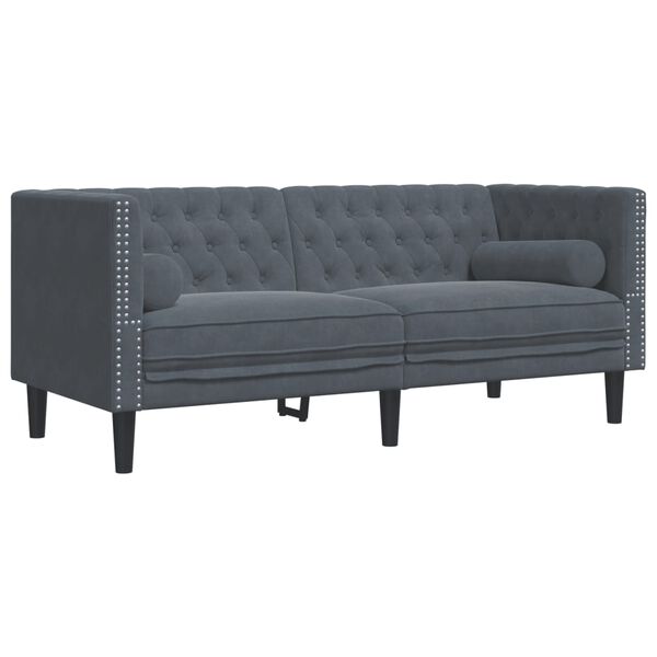 vidaXL Tweezitsbank Chesterfield-stijl en bolsters fluweel donkergrijs