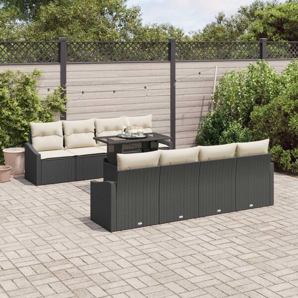 vidaXL Tuin Sofa Set met kussen 7 pcs Zwart en cr&egrave;me poly rattan