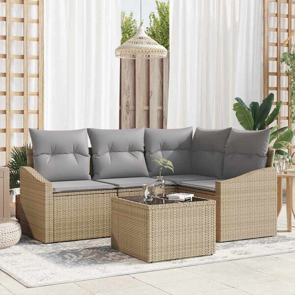 vidaXL Bankstel met kussen 5 pcs Beige poly rattan