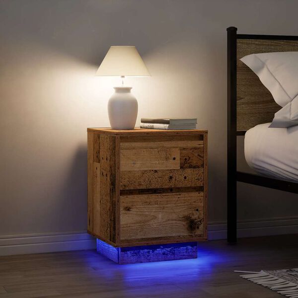 vidaXL Nachtkastjes met led-verlichting 2 st 38x34x50 cm oud hout