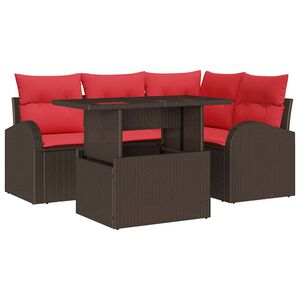 vidaXL Tuin Sofa Set 5 st 4-Aantal zitplaatsen Bruin en Rood