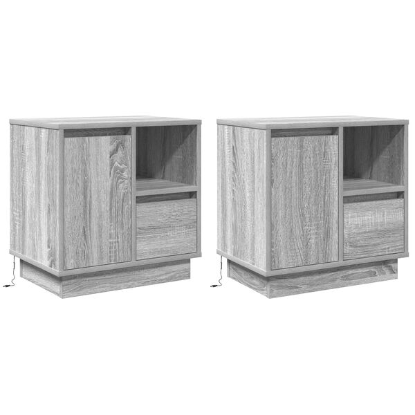 vidaXL Nachtkastje 2 pcs Grijs 50 x 34,5 x 50 cm. Bewerkt hout
