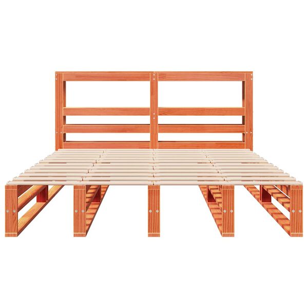 vidaXL Bedframe zonder matras massief grenenhout wasbruin 135x190 cm