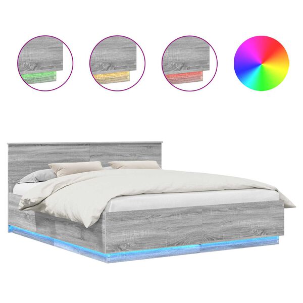 vidaXL Bedframe met hoofdeinde Grijs Sonoma 200 x 200 cm Bewerkt hout