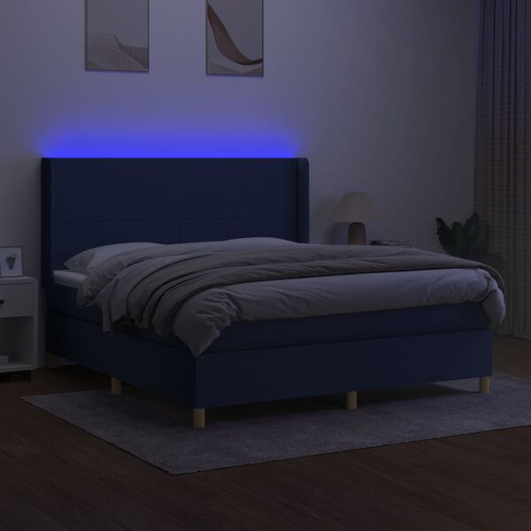 vidaXL Boxspring met matras en LED stof blauw 180x200 cm