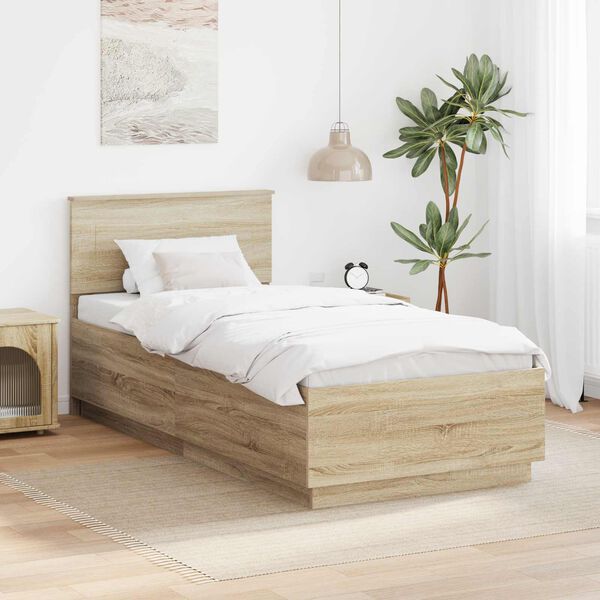 vidaXL Bedframe met hoofdeinde Sonoma Eiken 90 x 190 cm Bewerkt hout
