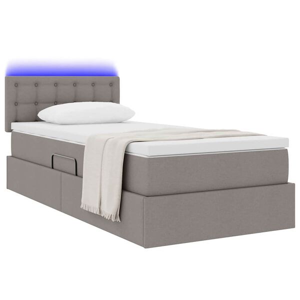 vidaXL Opbergbed met LED met matras met LED Taupe 90 x 190 cm Stof