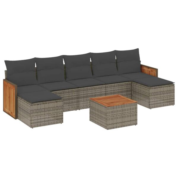 vidaXL 8-delige Loungeset met kussens poly rattan grijs