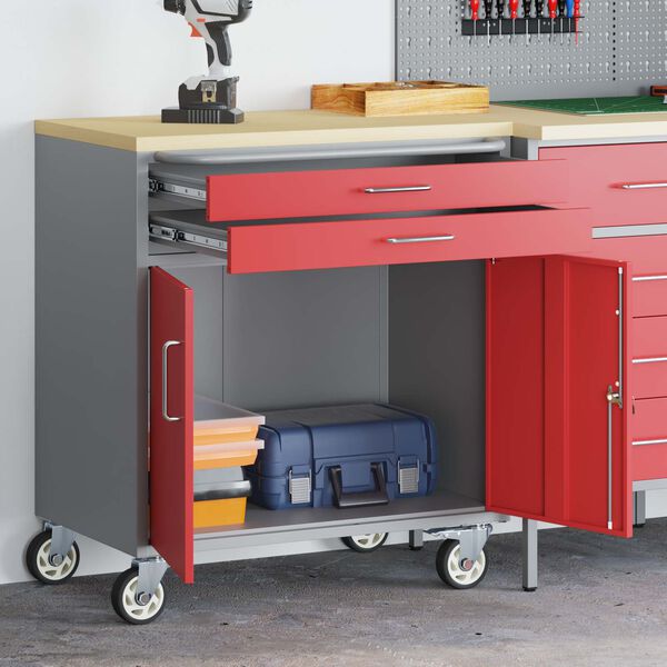 vidaXL Werk kast met lade 2 pcs Rood en Grijs 100 x 55 x 85 cm