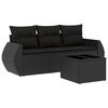 vidaXL 4-delige Loungeset met kussens poly rattan zwart