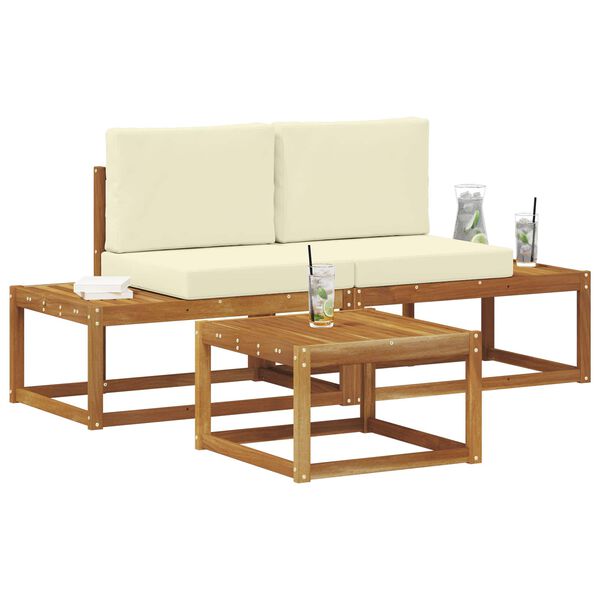 vidaXL Buiten bankenset 3 pcs Naturel Massief Acaciahout en Polyester