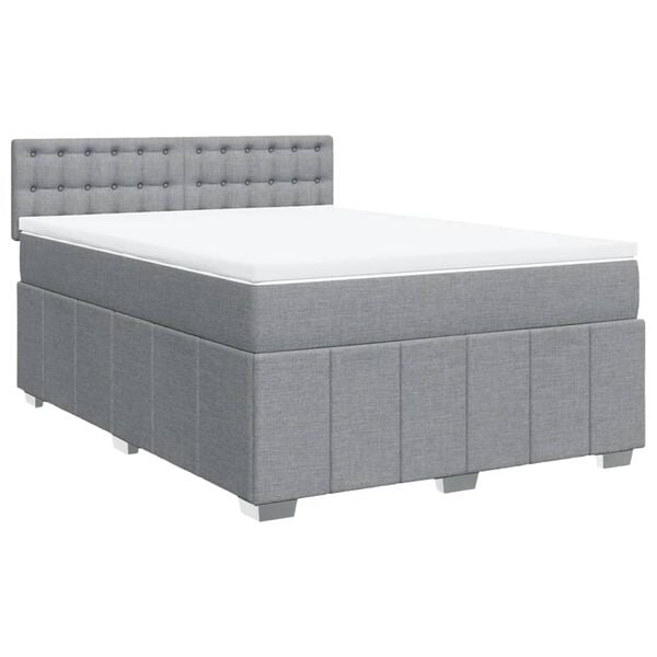 vidaXL Boxspring met matras stof lichtgrijs 140x190 cm