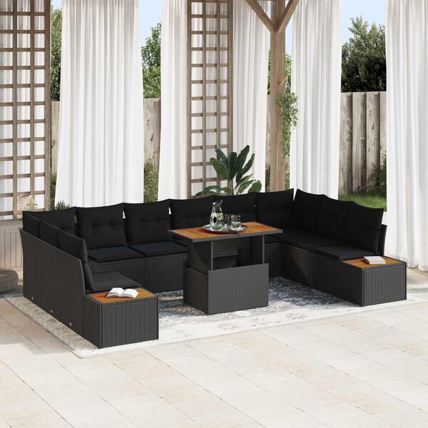 vidaXL Tuin Sofa Set met opslag 11 pcs Zwart Poly riet