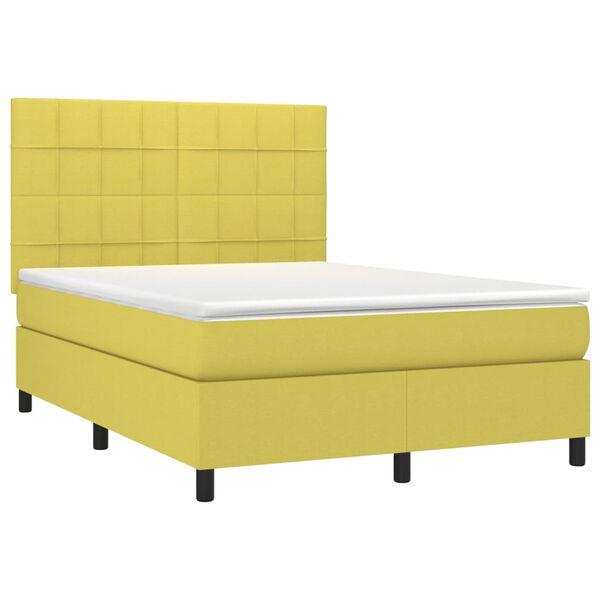 vidaXL Boxspring met matras en LED stof groen 140x190 cm