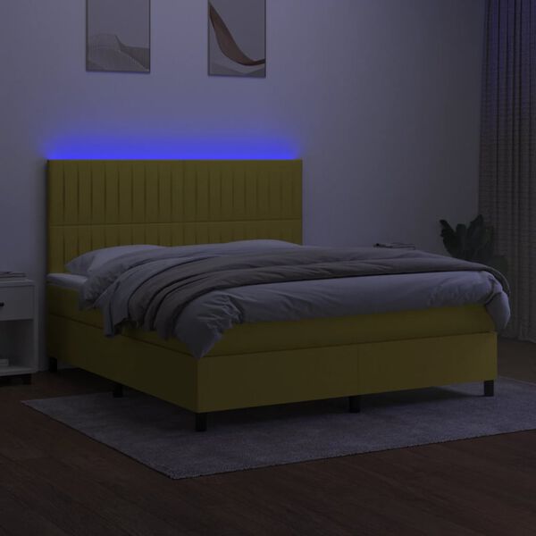 vidaXL Boxspring met matras en LED stof groen 160x200 cm