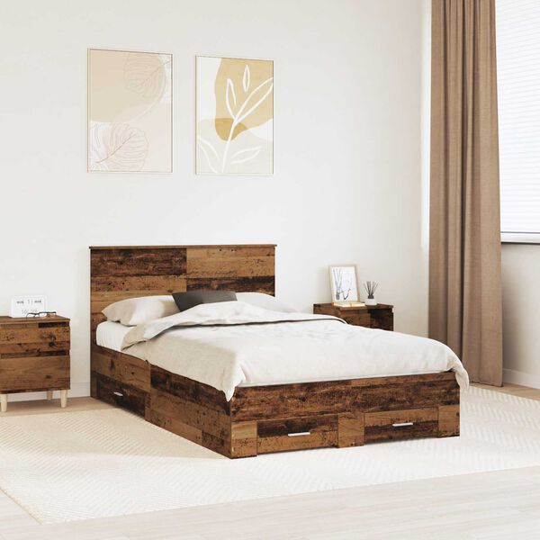 vidaXL Bedframe met hoofdeinde Oudhout 120 x 190 cm Bewerkt hout