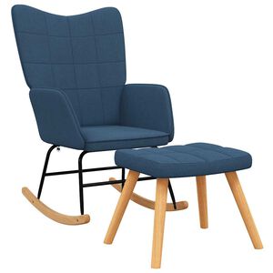 vidaXL Schommelstoel met voetenbank stof blauw