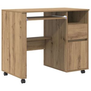 vidaXL Bureau met Wielen Artisan Eiken Bewerkt hout 91 x 50 x 77 cm