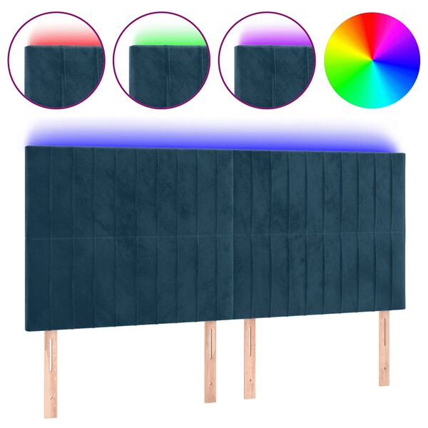 vidaXL Hoofdbord LED 200x5x118/128 cm fluweel donkerblauw