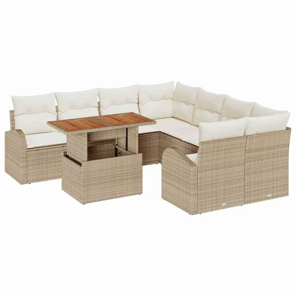 vidaXL Tuin Sofa Set met opslag 9 pcs Beige Poly riet