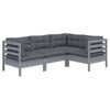vidaXL 4-delige Loungeset met kussens grenenhout grijs