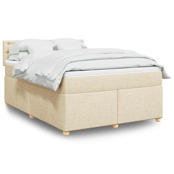 vidaXL Boxspring met matras stof cr&egrave;mekleurig 140x190 cm