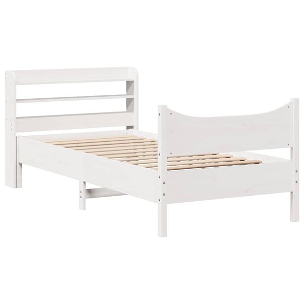 vidaXL Bedframe met hoofdbord massief grenenhout wit 75x190 cm