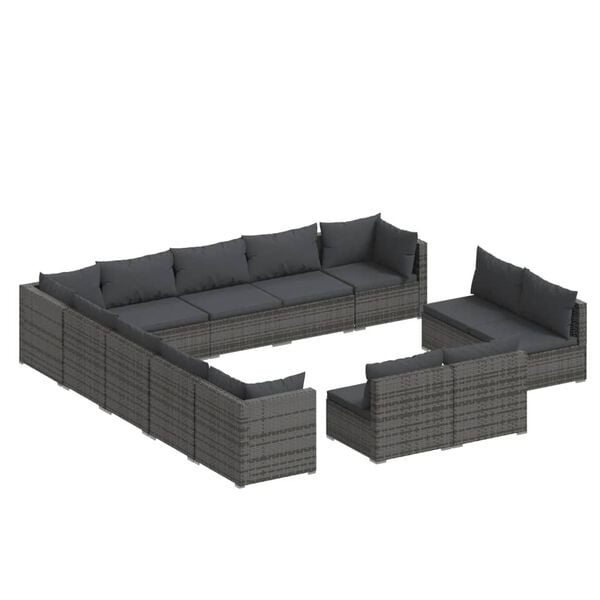vidaXL 13-delige Loungeset met kussens poly rattan grijs