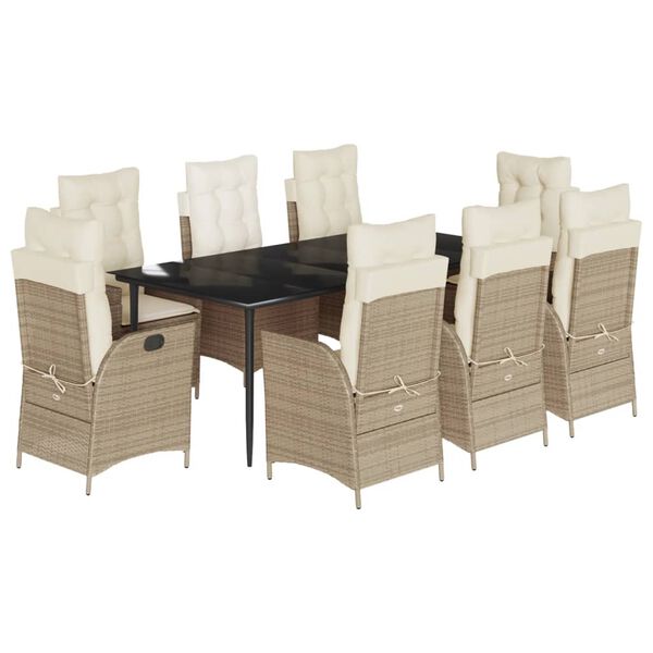 vidaXL 9-delige Tuinset met kussens poly rattan beige