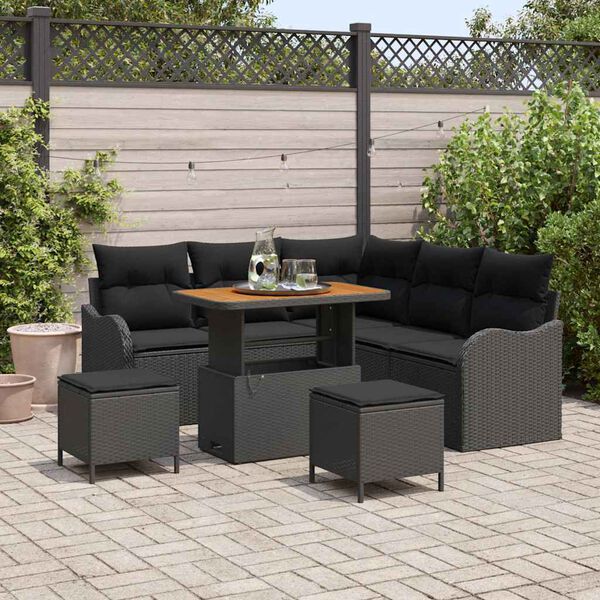 vidaXL Tuinbankenset met kussen 8 pcs Zwart poly rattan