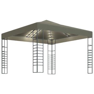 vidaXL Tuinpaviljoen met LED-lichtslinger 3x3 m taupe