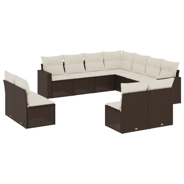 vidaXL 11-delige Loungeset met kussens poly rattan bruin