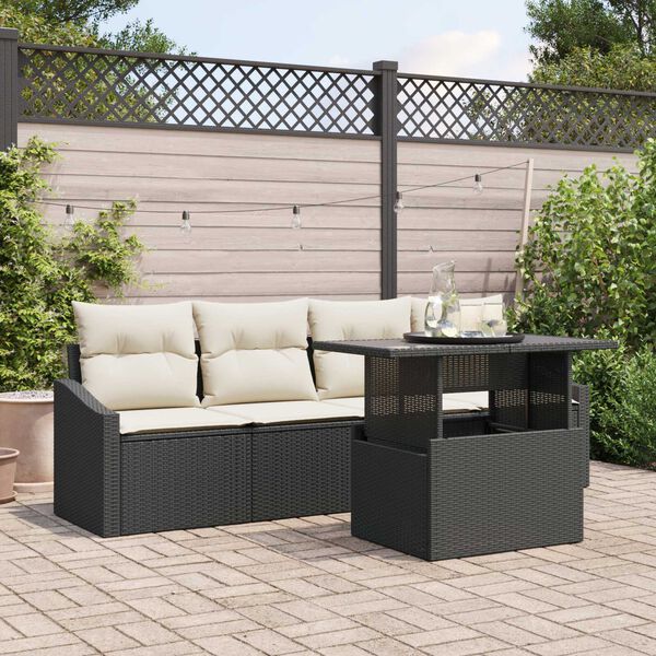 vidaXL Tuin Sofa Set met kussen 5 pcs Zwart en crème poly rattan